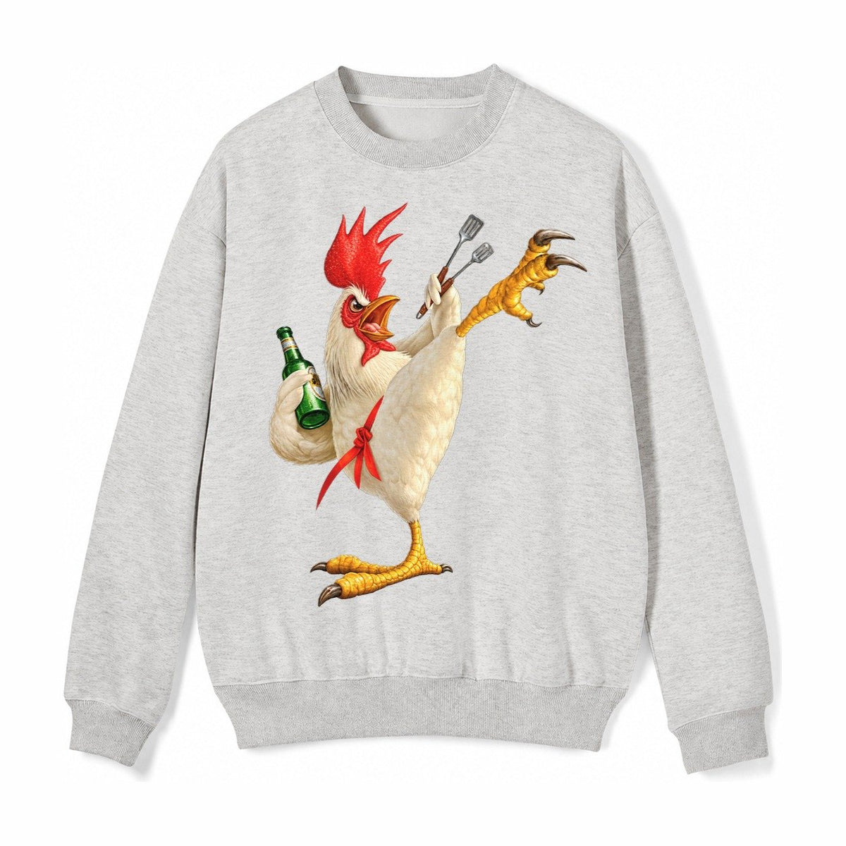 Rooster Printed Unisex Baseball Cap Solid Color Washed Distr Fleece Sweatshirt – Light Gray