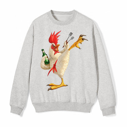 Rooster Printed Unisex Baseball Cap Solid Color Washed Distr Fleece Sweatshirt – Light Gray