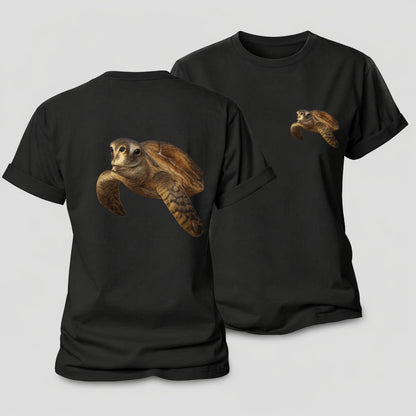 Sea Turtle Portrait Design Women's Cotton T-Shirt – Black