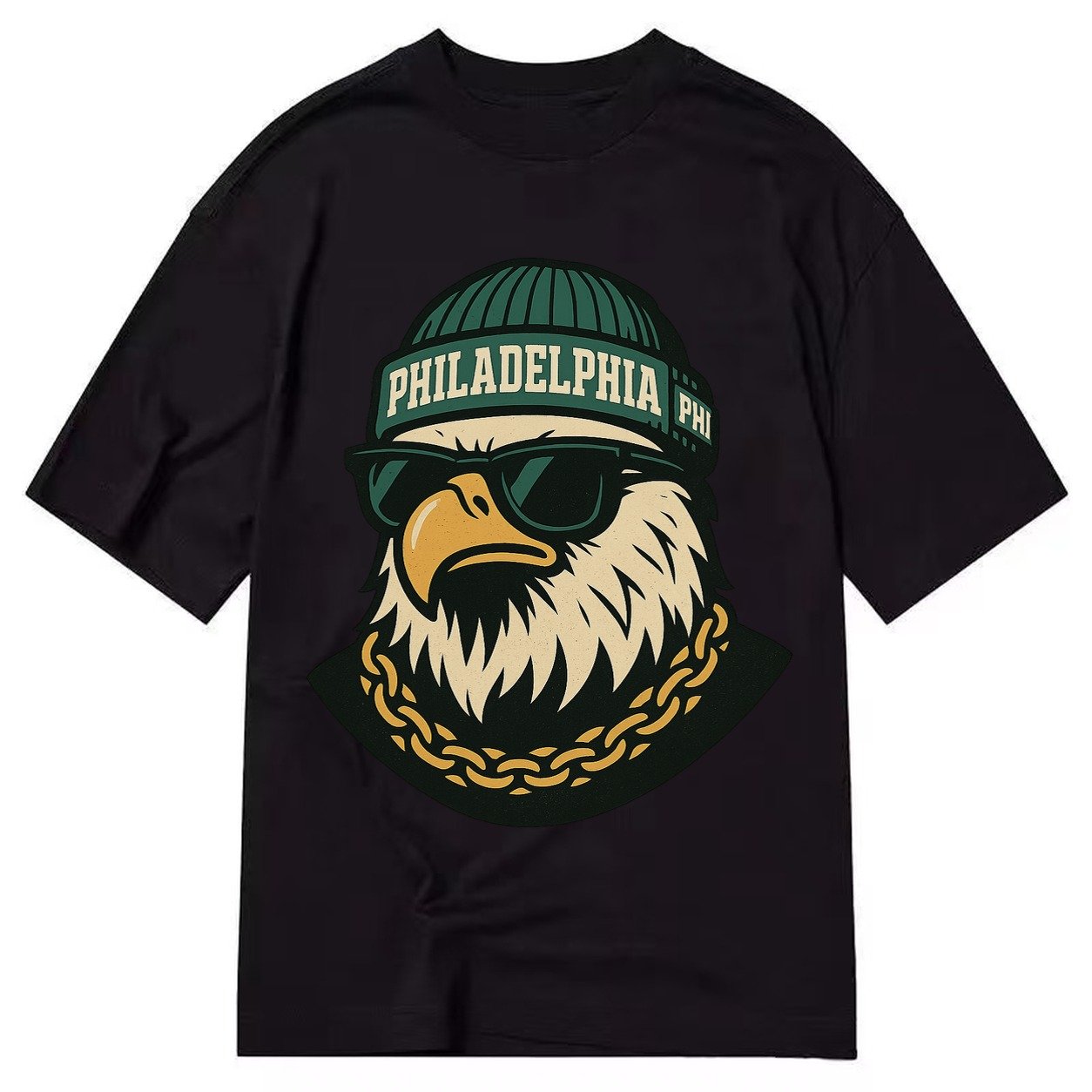 Animaleaglelocationtextphiladelphiainitialsphibeaniecolorgre Classic T-shirt – Black