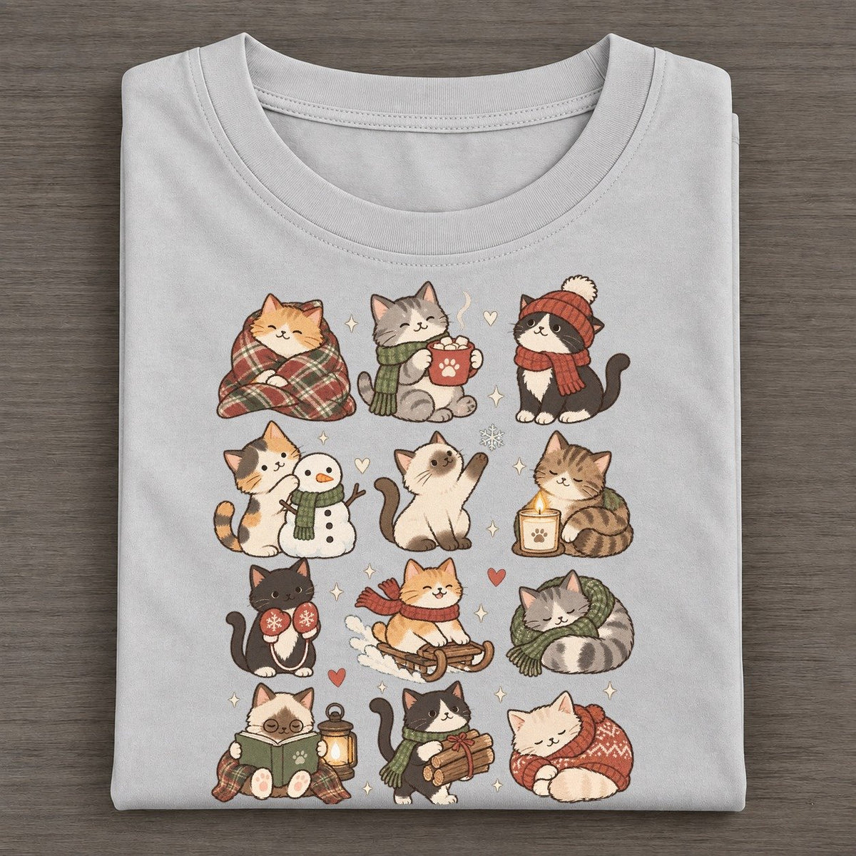 Cozy Winter Cat Club Classic T-shirt – Grey
