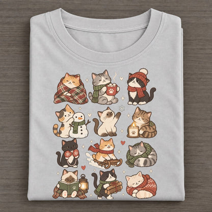 Cozy Winter Cat Club Classic T-shirt – Grey