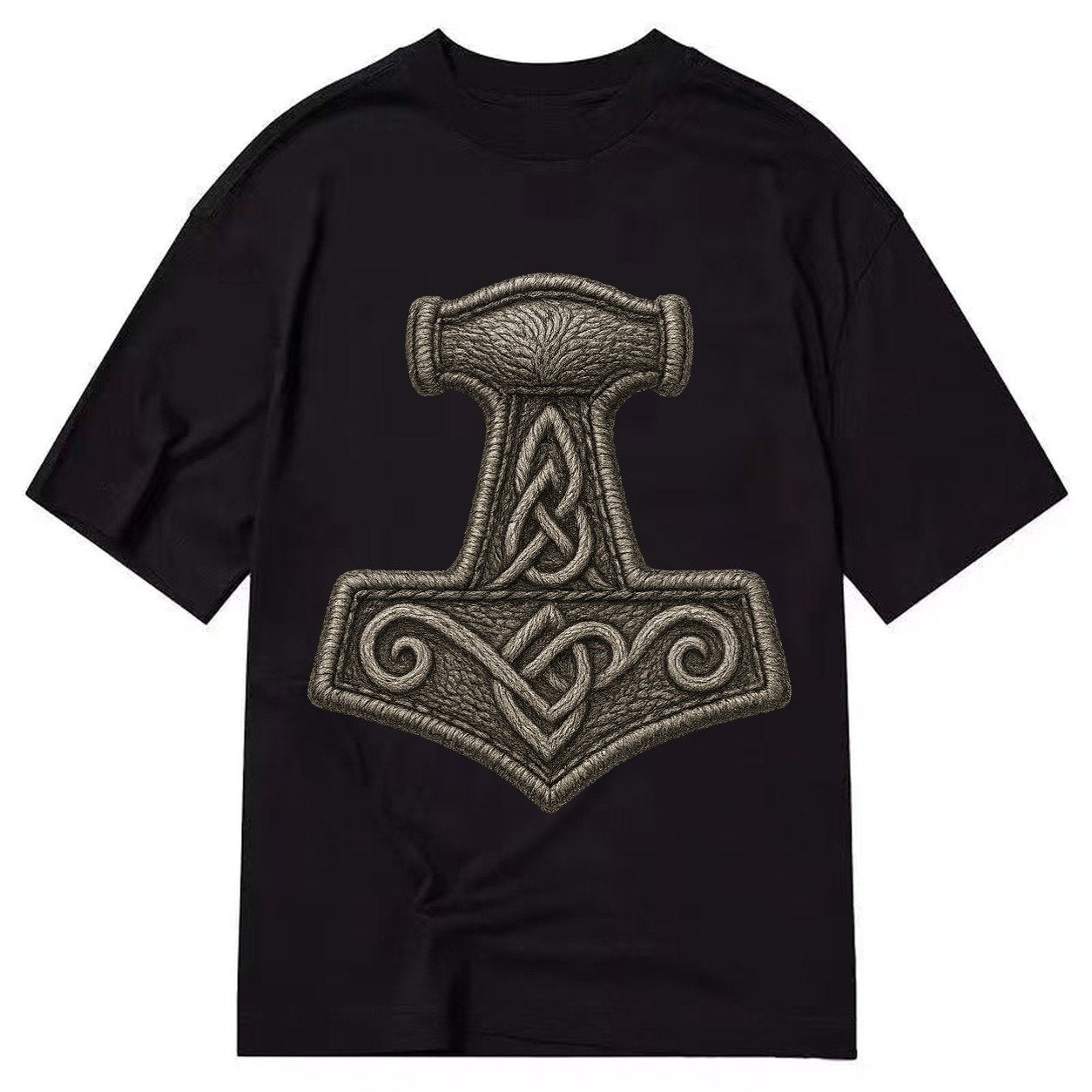 Mjolnir Thors Hammer Silver Thread Norse Protection Classic T-shirt – Black