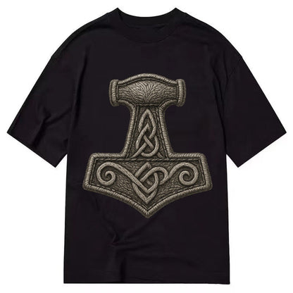 Mjolnir Thors Hammer Silver Thread Norse Protection Classic T-shirt – Black