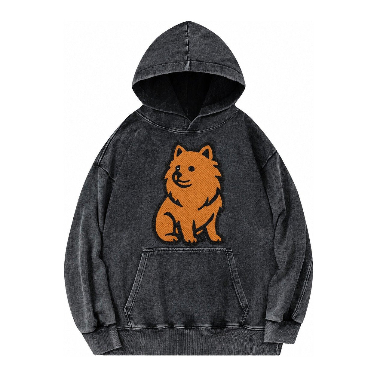 Pomeranian Orange Fluffy Charm Vintage Washed Hoodie – Black