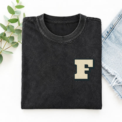Initial F Left Chest Vintage T-shirt – Black