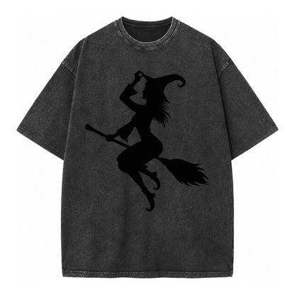 202308151409 Witch On Broom 4 Vintage T-shirt – Black