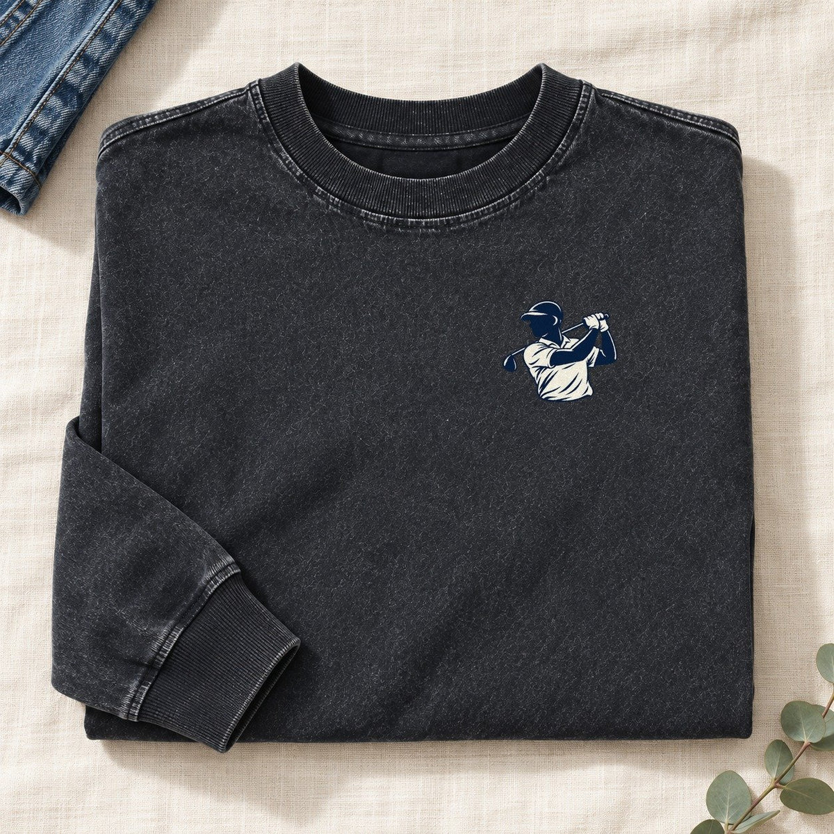 Golf Swing Left Chest Washed Long Sleeve T-Shirt – Black