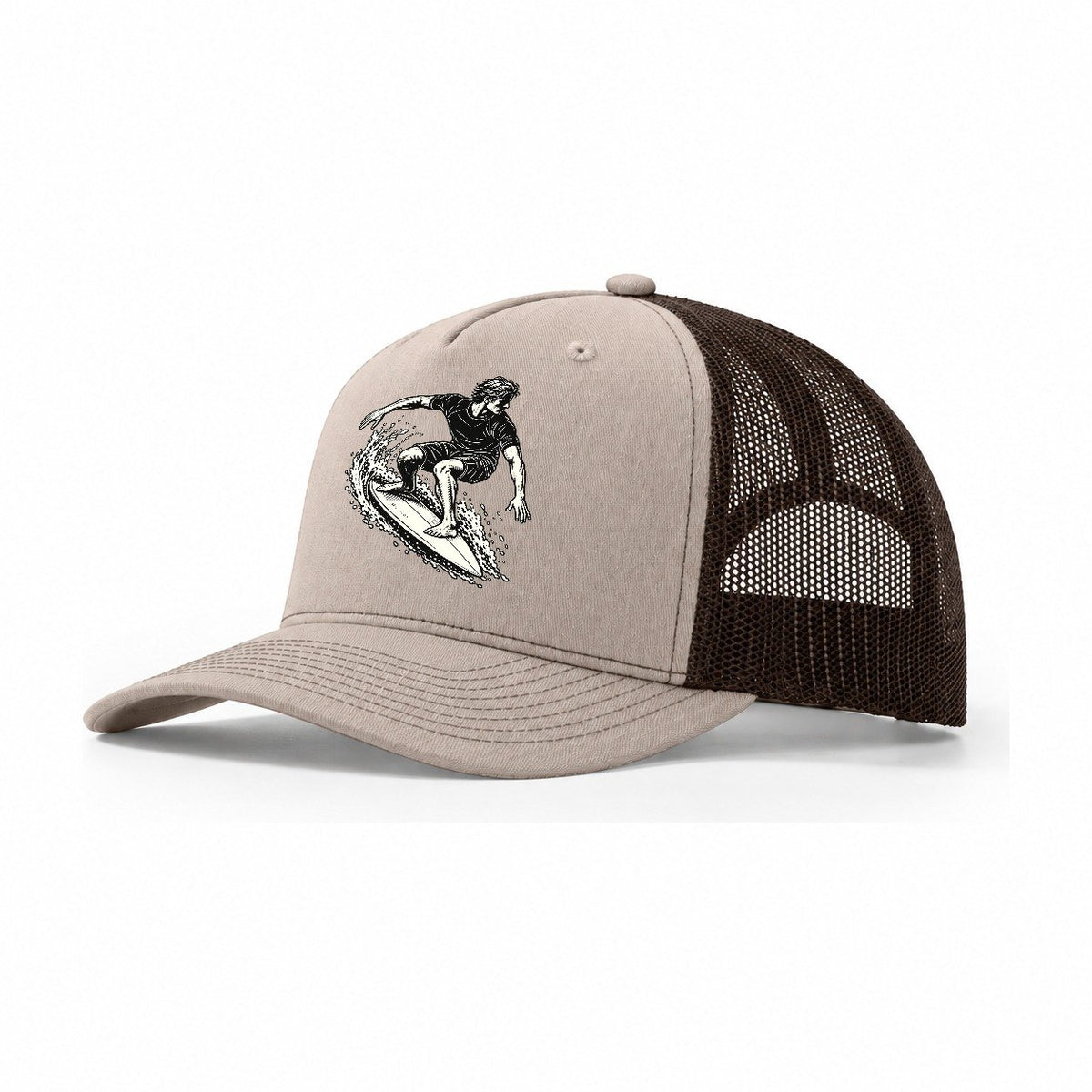 Surfer Carving Cutback Global Sports Ink Figures Trucker Hat – Khaki Brown