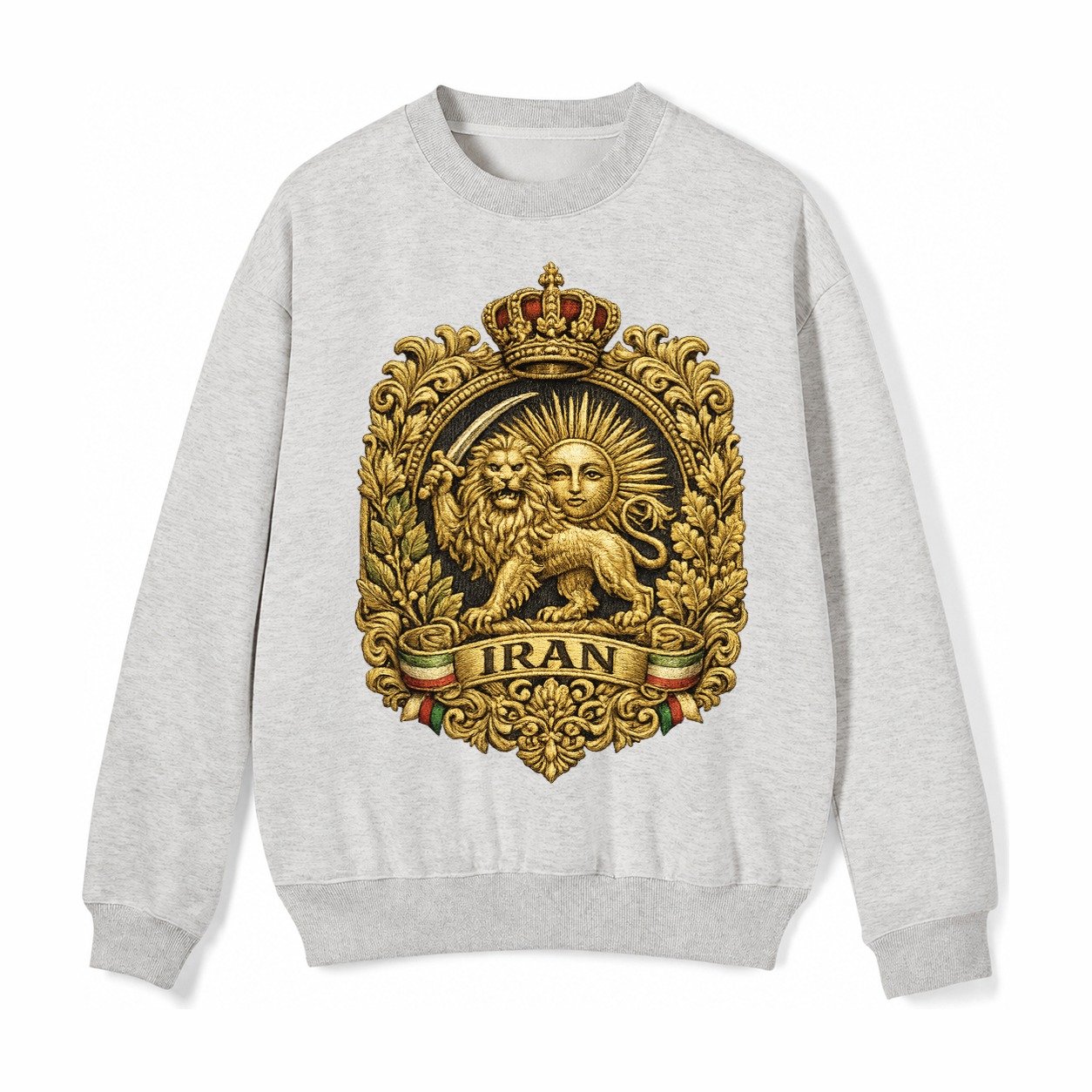 Iran Lion Sun Badge Fleece Sweatshirt – Light Gray