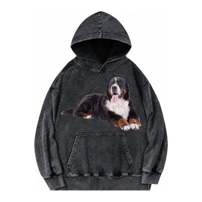 Bernese Mountain Dog Vintage Washed Hoodie – Black