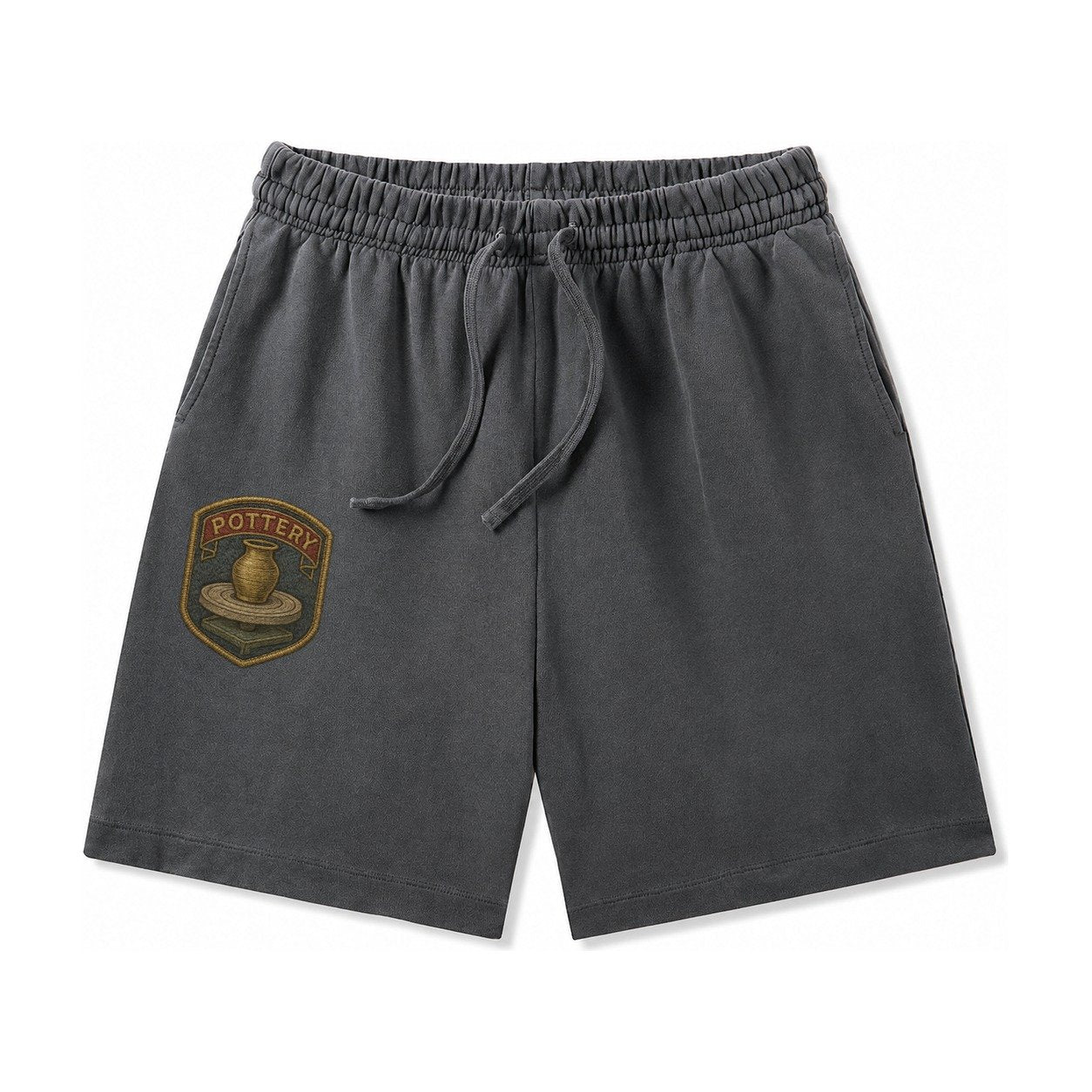Pottery Wheel With Clay Vessel Ceramicist Symbol Washed Shorts – Dark Gray