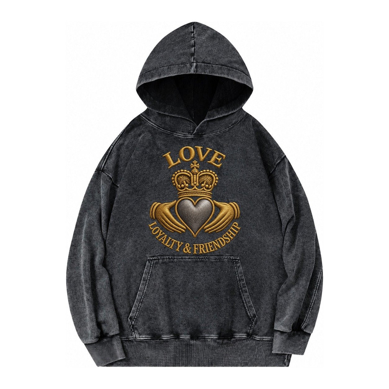 Claddagh Symbol Vintage Washed Hoodie – Black