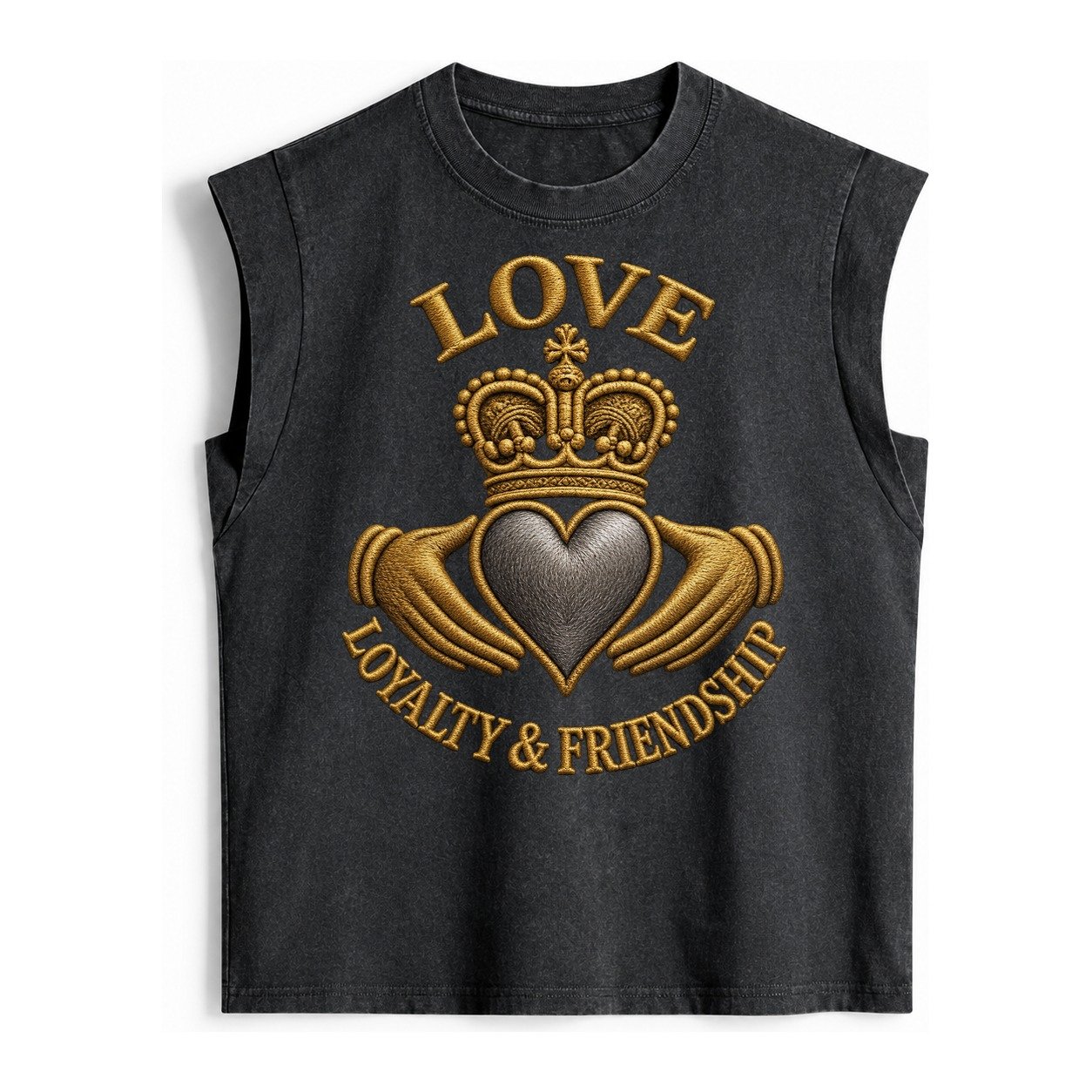 Claddagh Symbol Vintage Washed Tank – Black