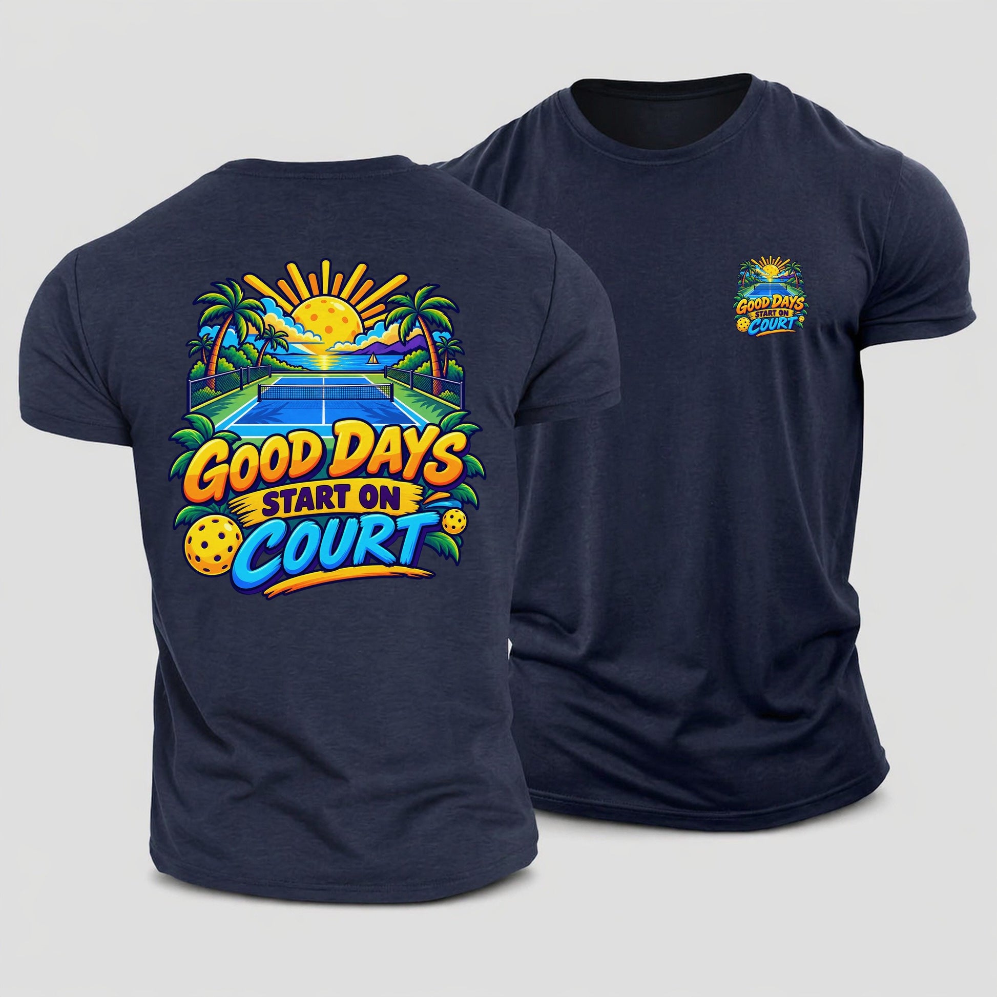 Good Days Start On Court Pickleball Life Cotton T-Shirt – Navy