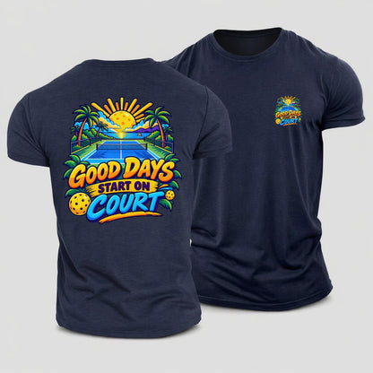 Good Days Start On Court Pickleball Life Cotton T-Shirt – Navy