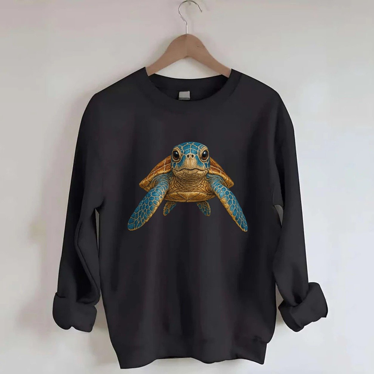 Sea Turtle Serenity Crewneck Sweatshirt – Black