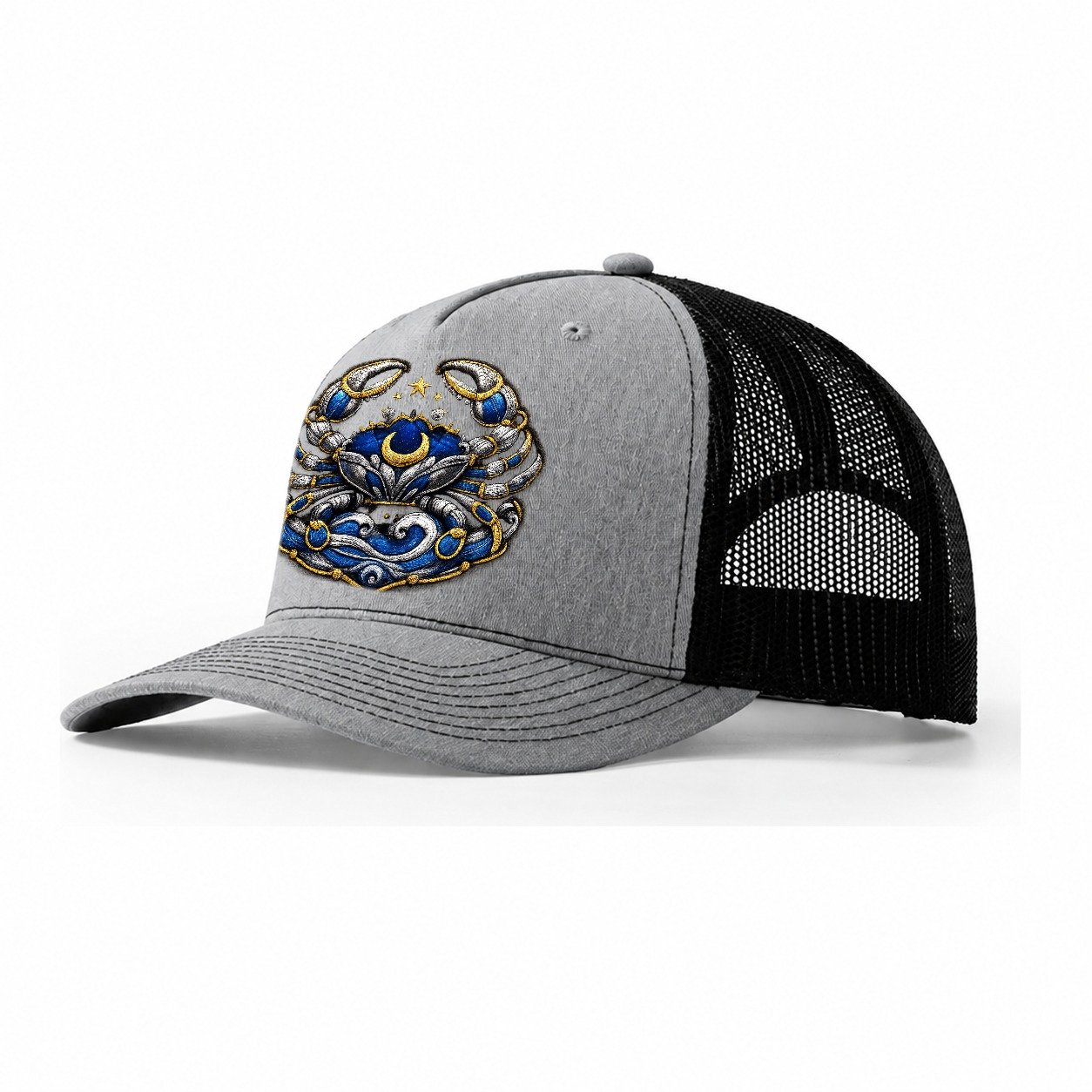 Embroidered Patch Design Cancer Crab Protective Crab In Silv Trucker Hat – Sport Grey-Black