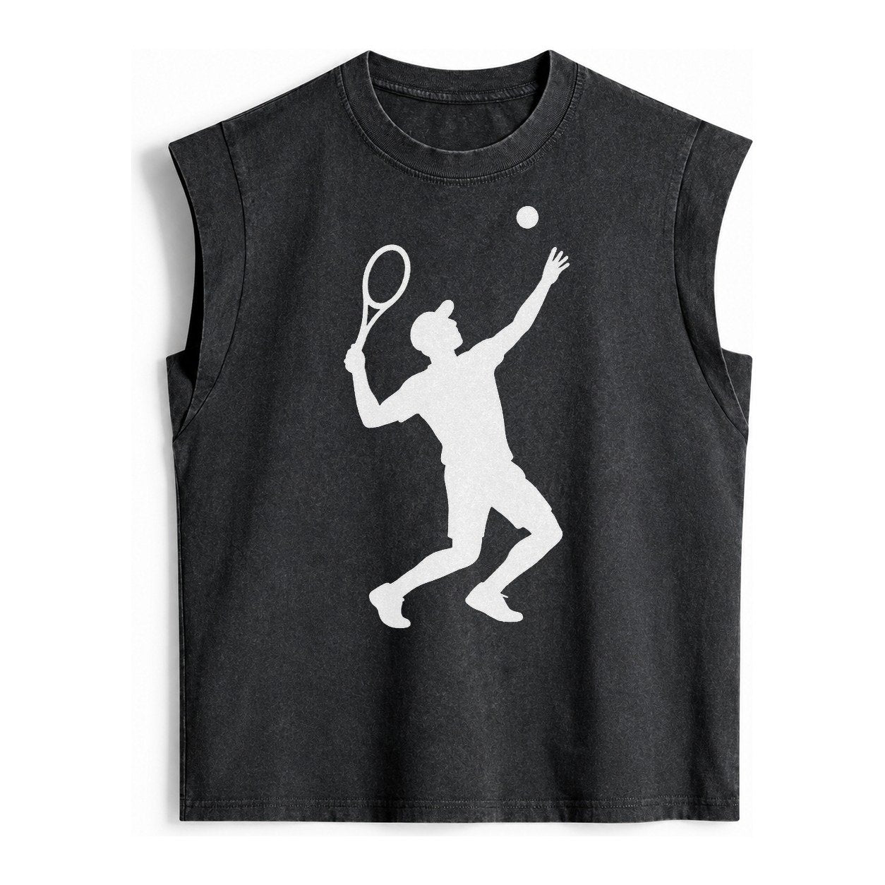 Tennis Player Serving Powerful Shot Vintage Washed Tank – Black