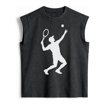 Tennis Player Serving Powerful Shot Vintage Washed Tank – Black