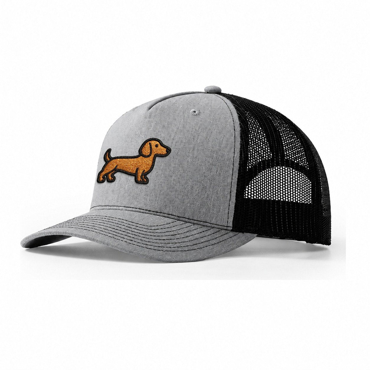 Dachshund Modern Elongated Silhouette Trucker Hat – Sport Grey-Black