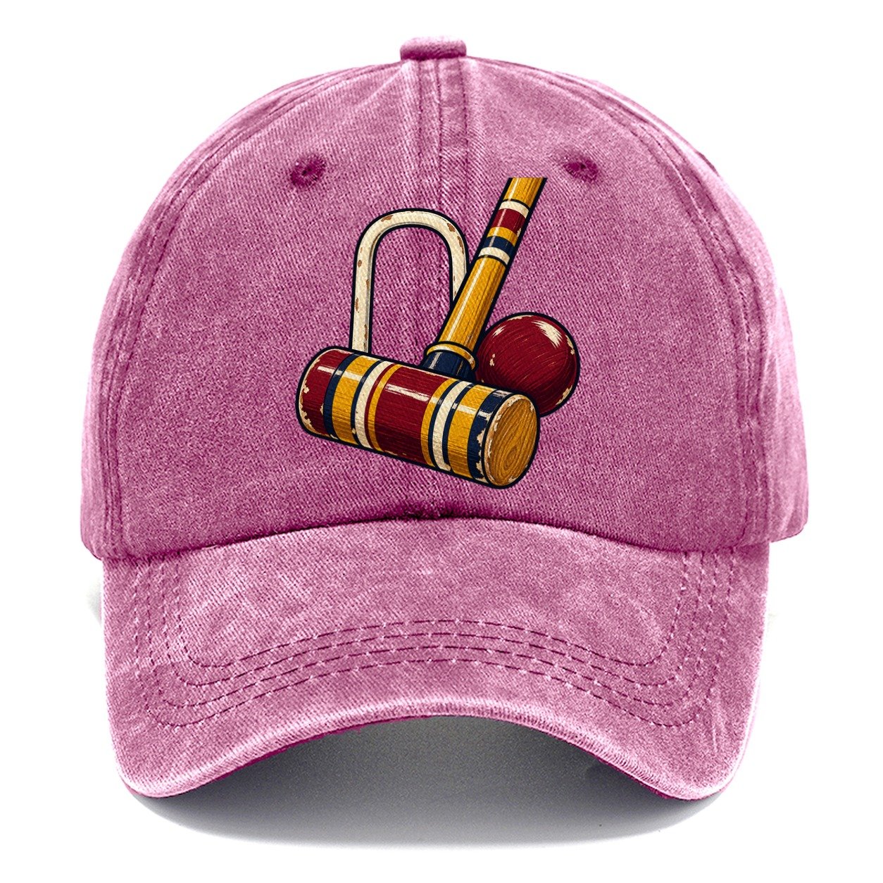 Croquet Mallet Hoop And Burgundy Ball Uk Culture Heritage Classic Cap – Dusty Rose