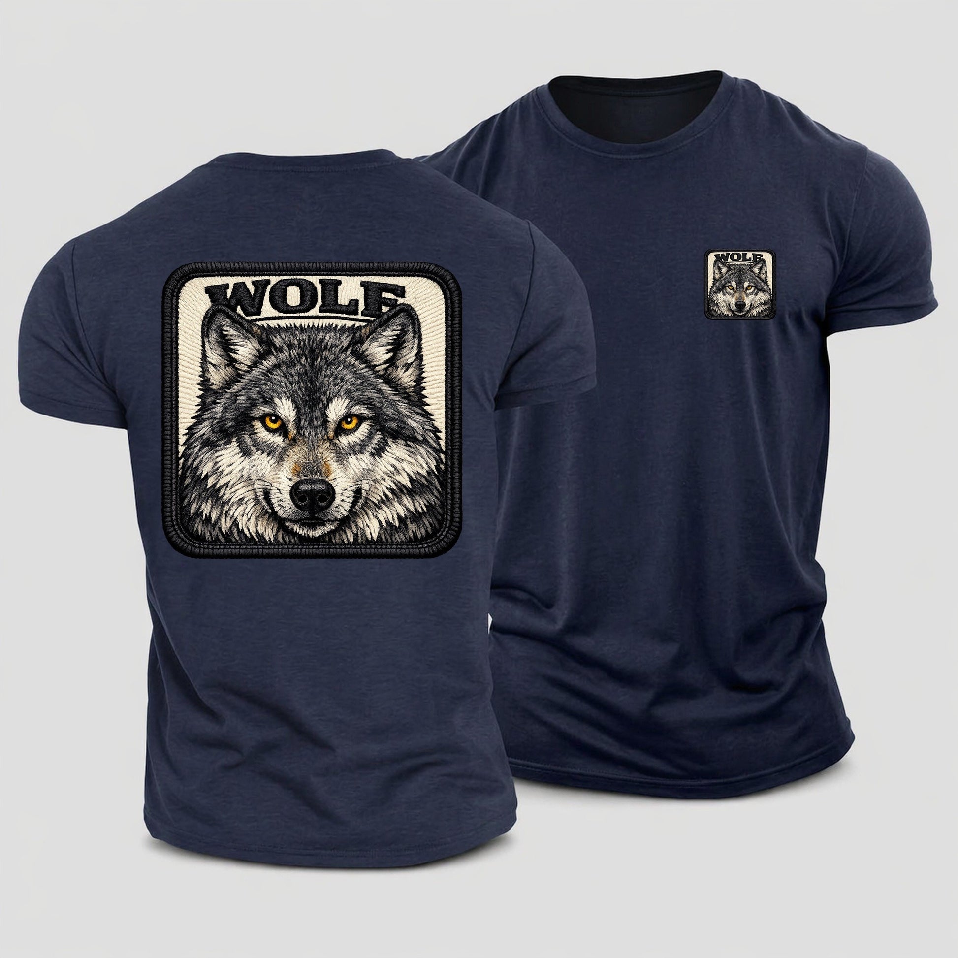 Wolf Cotton T-Shirt – Navy