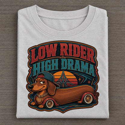 Low Rider High Drama Dachshund Classic T-shirt – Grey