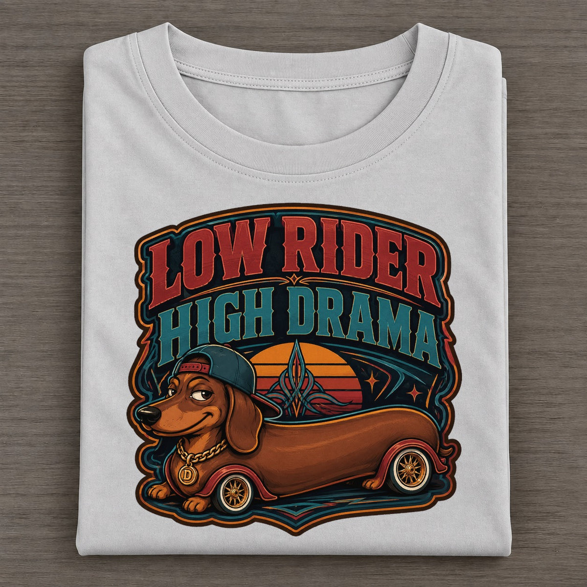 Low Rider High Drama Dachshund Classic T-shirt – Grey