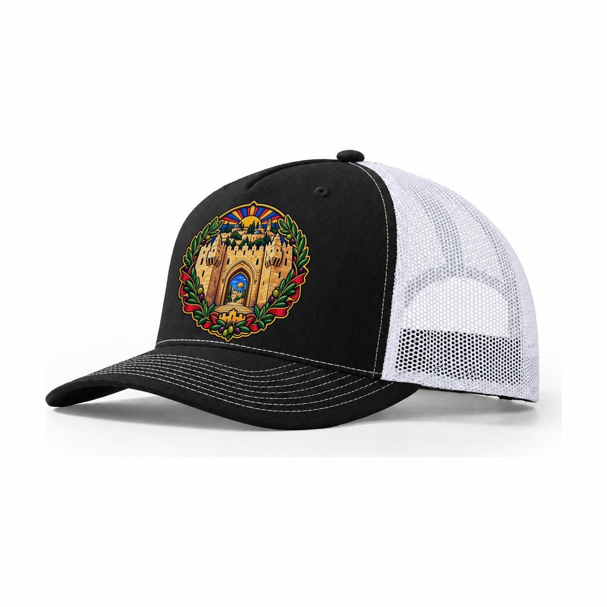 Damascus Gate Arch Jerusalem Trucker Hat – Black White