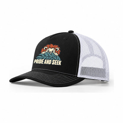 Pride And Seek Familiar Punchlines Trucker Hat – Black White