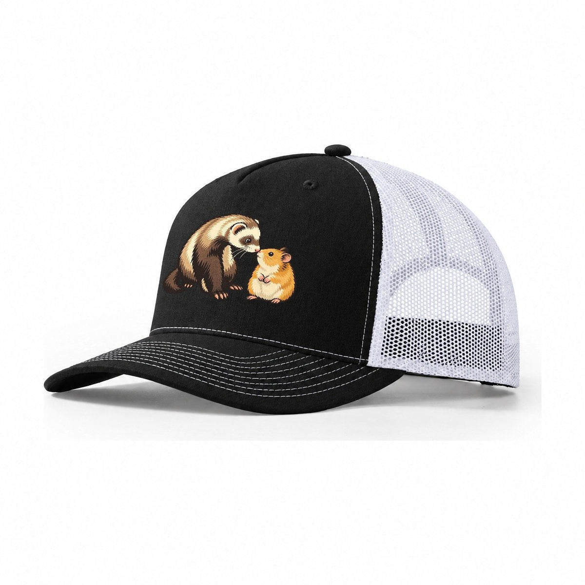 Ferret And Hamster Hello Small Pet Logos Trucker Hat – Black White