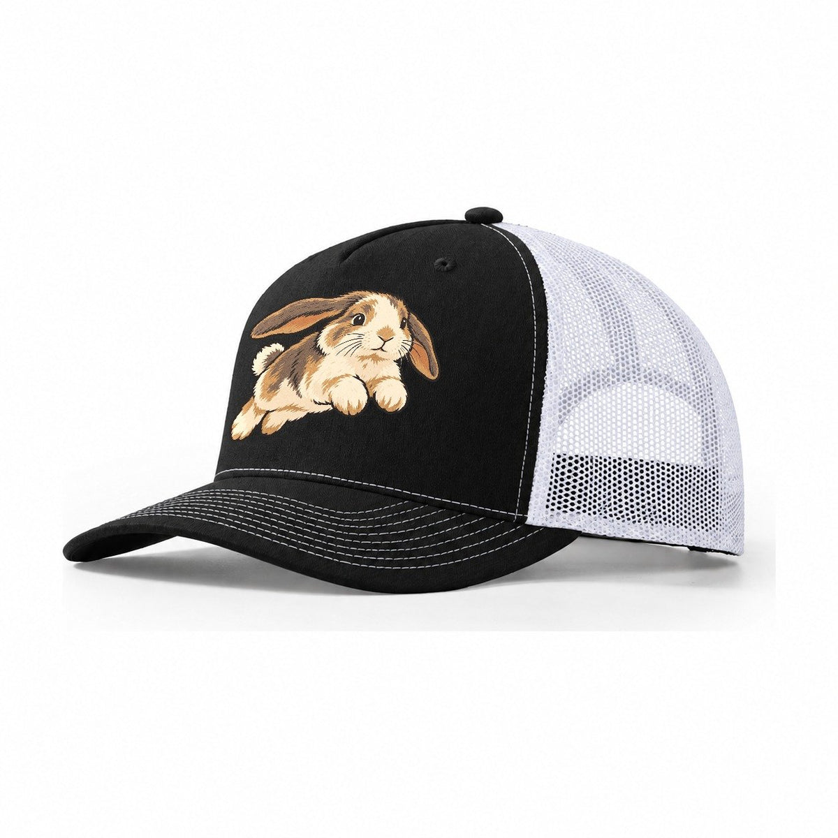 Rabbit Gentle Hop Small Pet Logos Trucker Hat – Black White