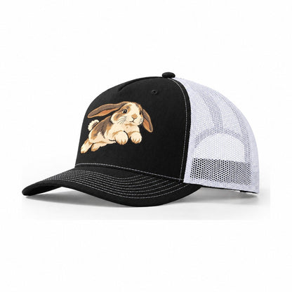 Rabbit Gentle Hop Small Pet Logos Trucker Hat – Black White