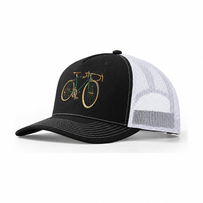 Road Bicycle Front Turn Pastimes Companions Trucker Hat – Black White