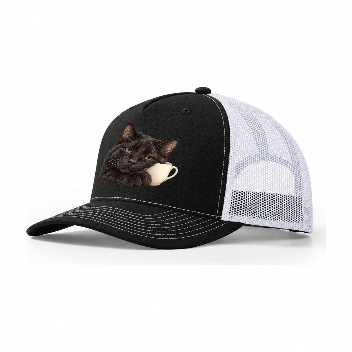 Black Cat Teacup Companion Pastimes Companions Trucker Hat – Black White