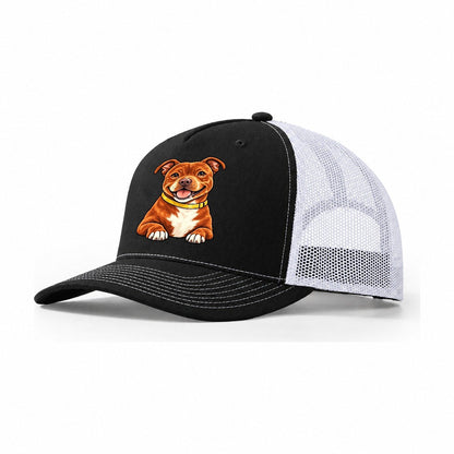 Red Staffy Trucker Hat – Black White