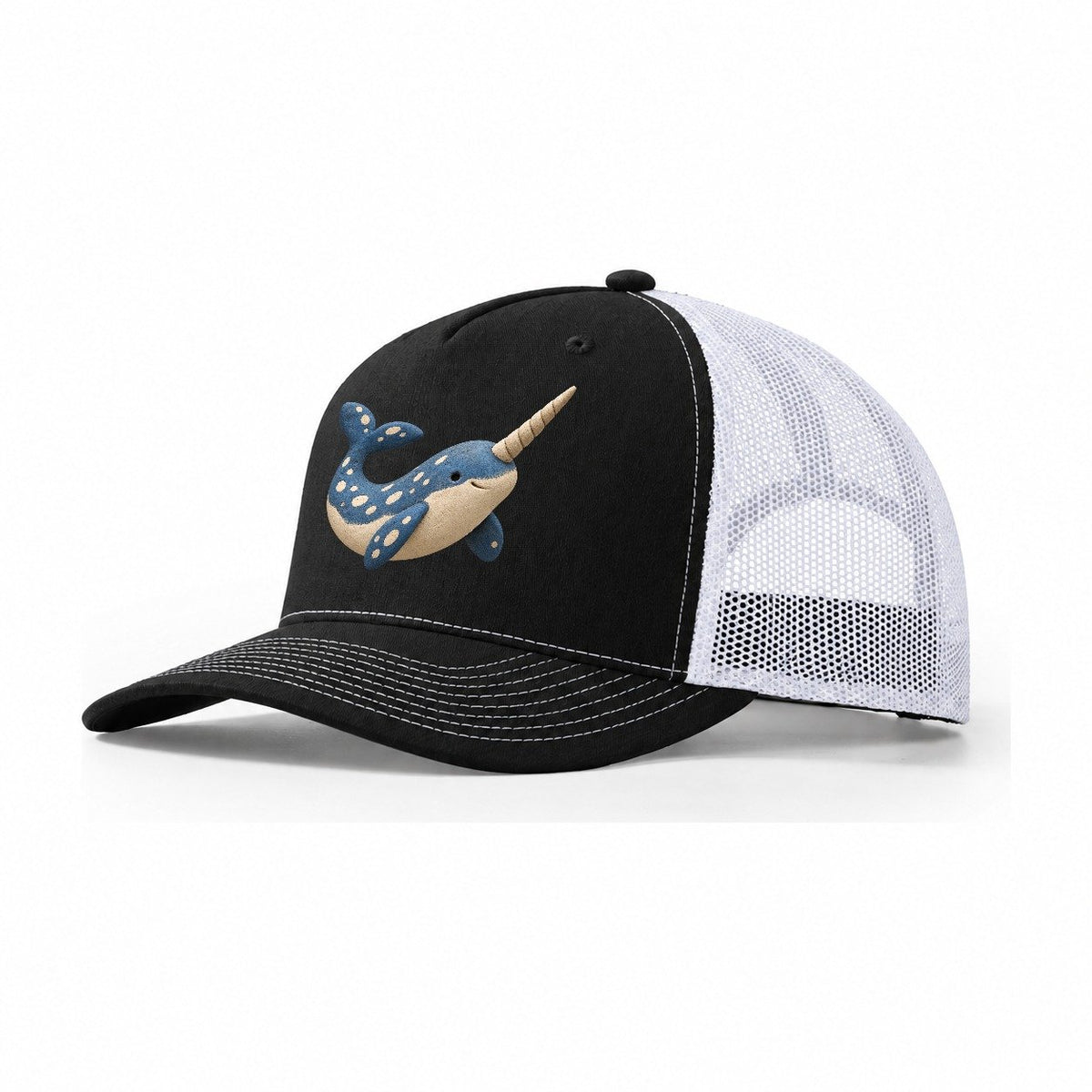 Narwhal Quiet Turn Trucker Hat – Black White