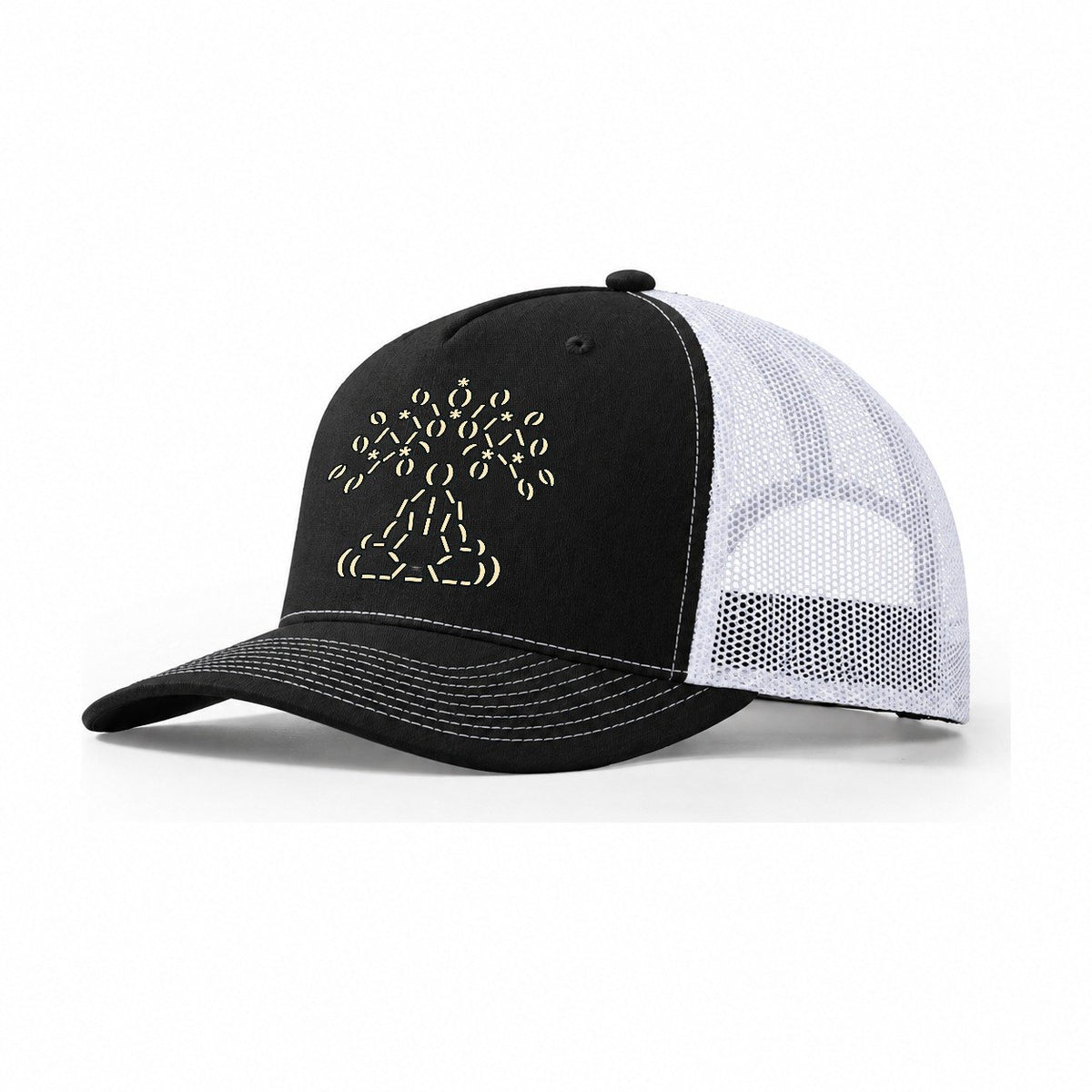 Meditation Under Leaves Trucker Hat – Black White