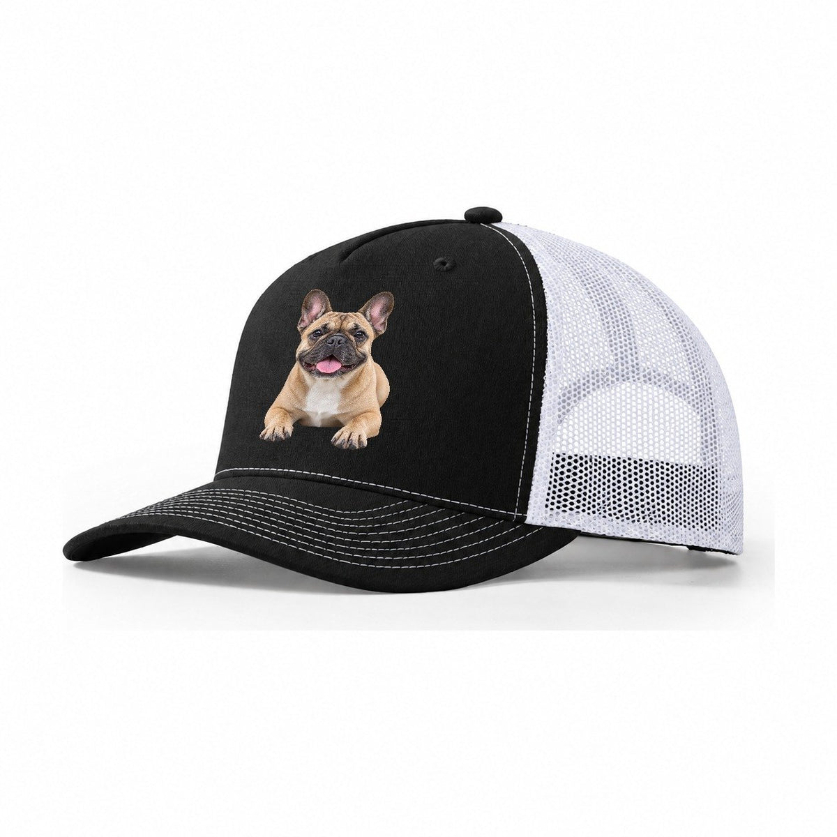 French Bulldog Sitting Top Breeds Trucker Hat – Black White