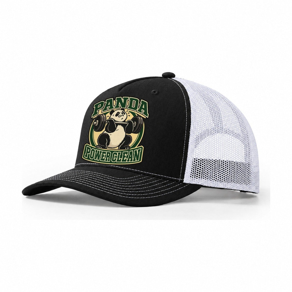 Panda Power Clean Animal Lifters Trucker Hat – Black White
