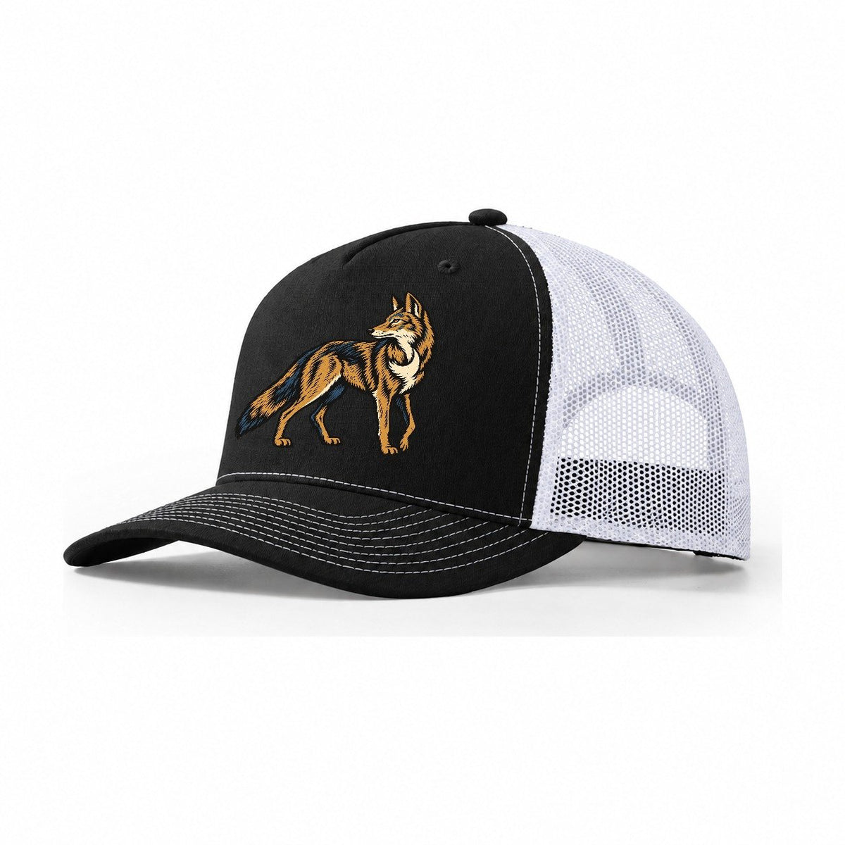 Coyote Crescent Chest Sundown Familiars Trucker Hat – Black White