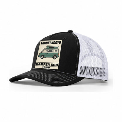 Tanuki Camper Showa Speed Plates Trucker Hat – Black White