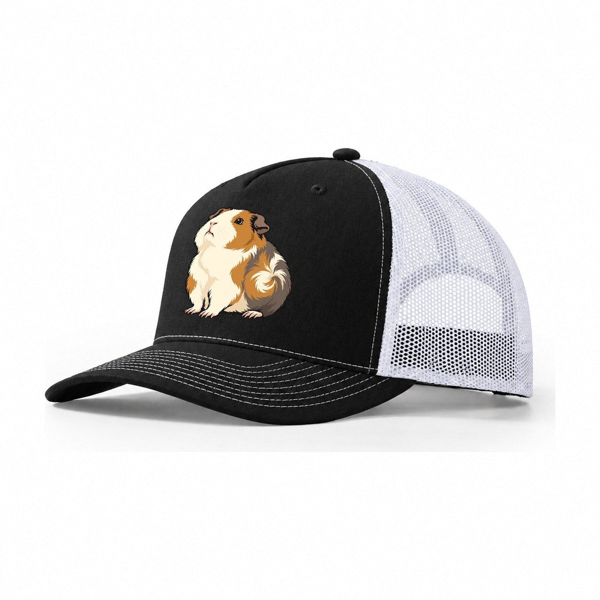 Guinea Pig Chin Lift Small Pet Logos Trucker Hat – Black White