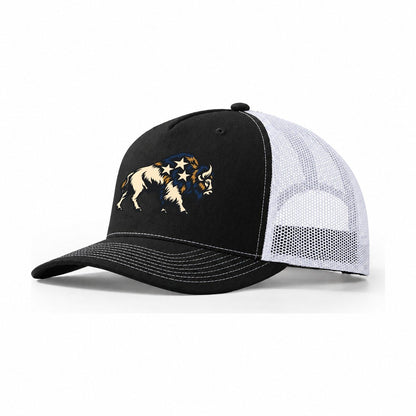 Bison Night Sky Sundown Familiars Trucker Hat – Black White