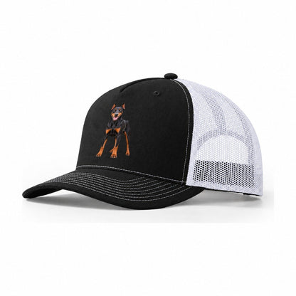 Doberman Pinscher Standing Top Breeds Trucker Hat – Black White