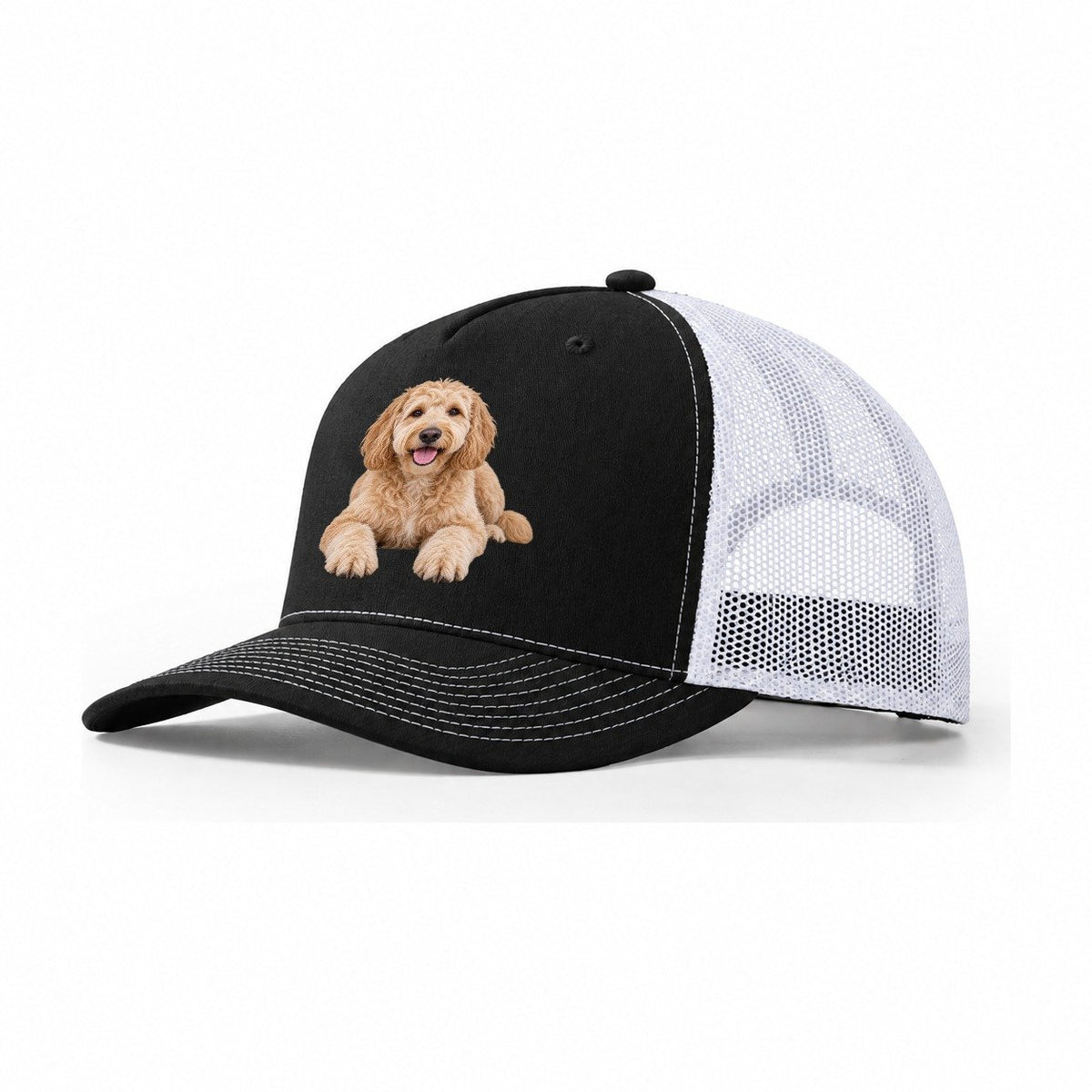Goldendoodle Lying Down Top Breeds Trucker Hat – Black White