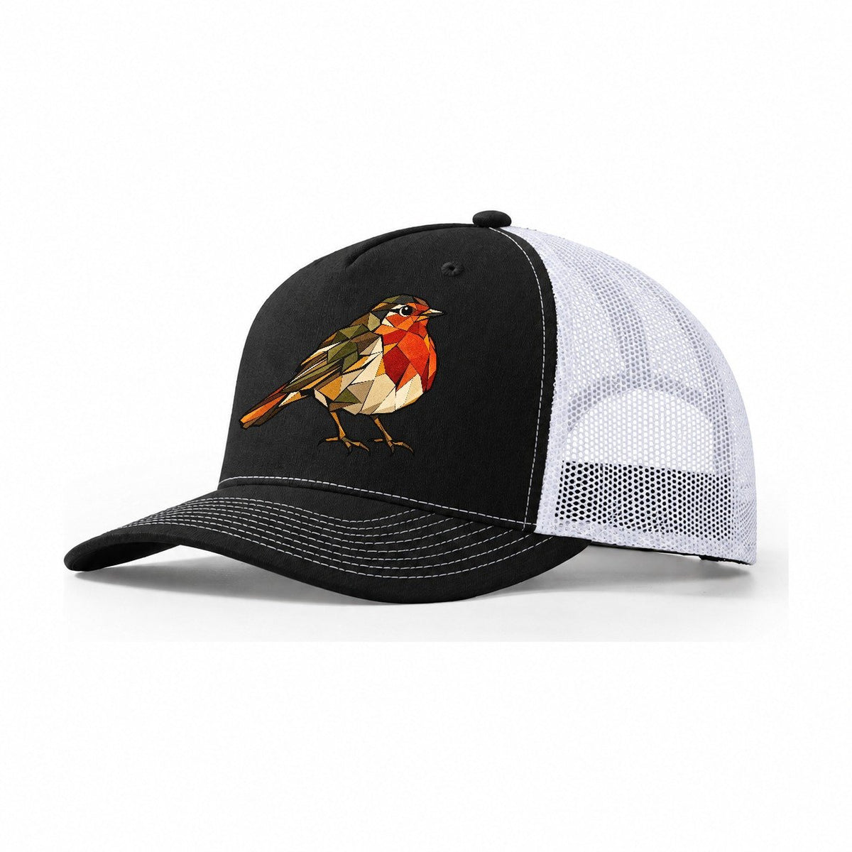 American Robin Wildwood Mosaic Trucker Hat – Black White