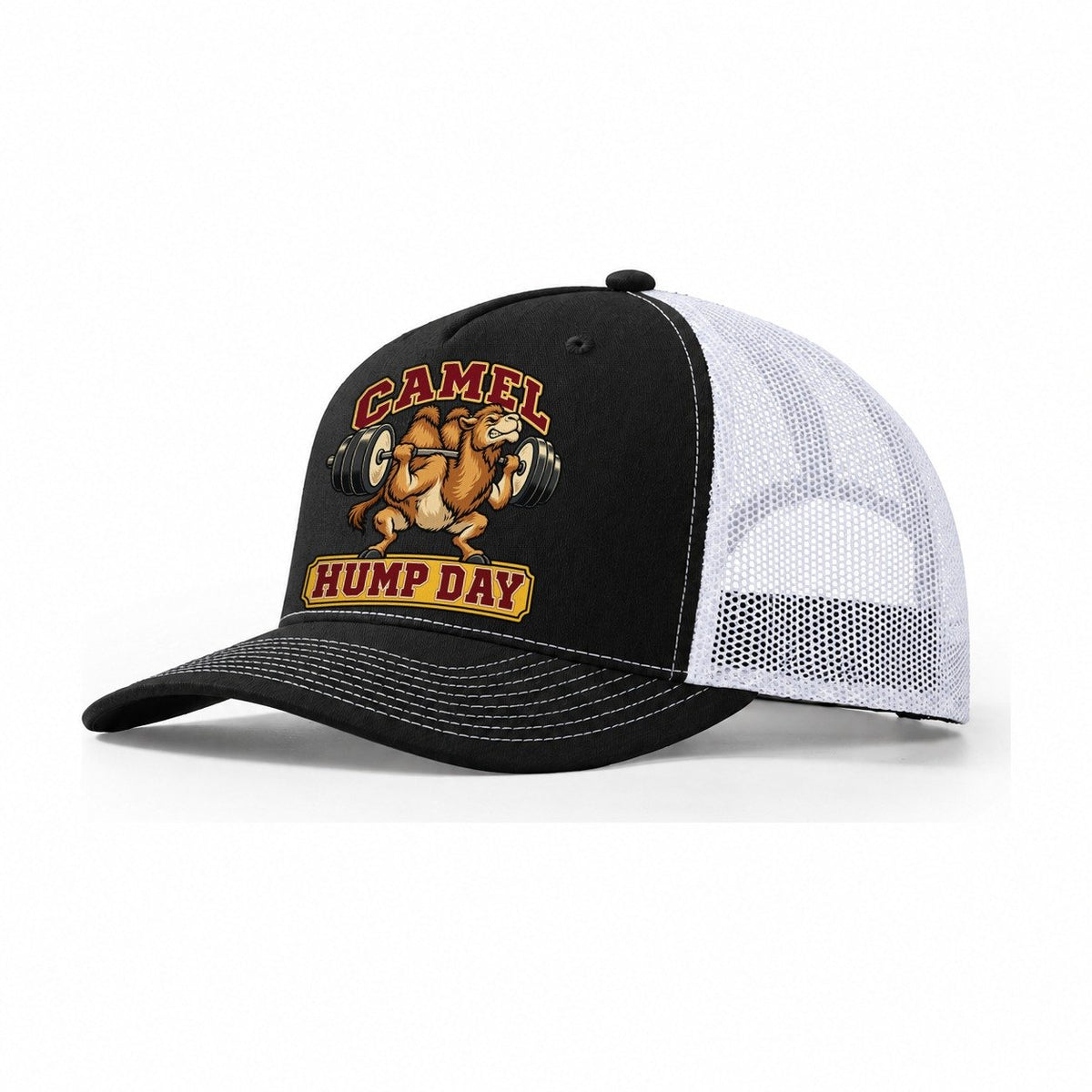 Camel Hump Day Animal Lifters Trucker Hat – Black White
