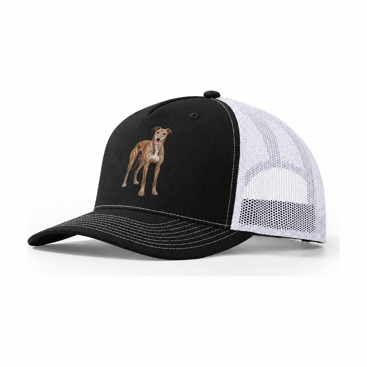 Greyhound Standing Top Breeds Trucker Hat – Black White
